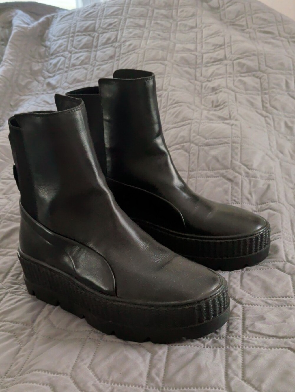 Puma Black Leather Platform Ankle Boots - Picture 2 of 4